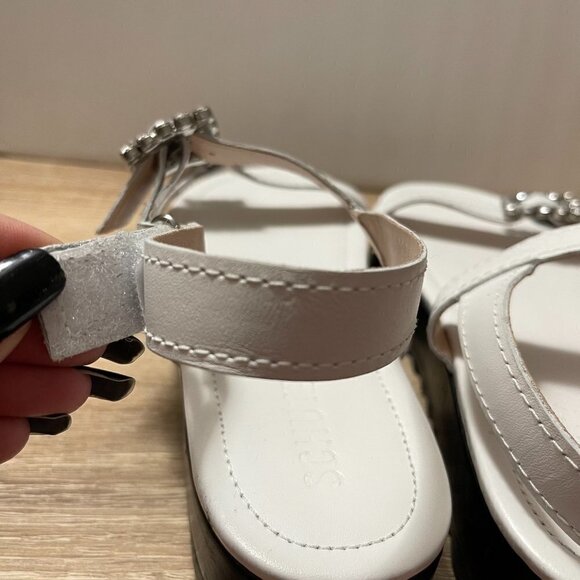 Schutz Womens White Rhinestone Ruth Leather Flatform Lug Platform Sandals 6.5 - Picture 9 of 11